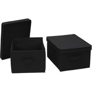 Household Essentials Large Fabric Storage Bins 2 Pack, Soft Poly Linen with Sturdy Sides, Attached Handle and Fully Removable Lid, Brown(Black)