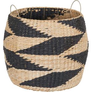 Household Essentials Large Woven Wicker Storage Basket with Handles | Black and Brown Decorative