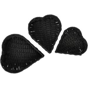 Household Essentials Nesting Paper Rope Heart Baskets, Black, Set of 3(Black)