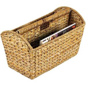 Household Essentials Wicker Magazine Rack, Handwoven Seagrass, Strong Metal Wire Frame, Built-In Handle and Divider, Lightweight, Contemporary, Great for Puzzle Books, Mail and More, Natural(Hyacinth)