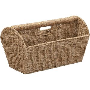 Household Essentials Wicker Magazine Rack, Handwoven Seagrass, Strong Metal Wire Frame, Built-In Handle and Divider, Lightweight, Contemporary, Great for Puzzle Books, Mail and More, Natural(Seagrass)