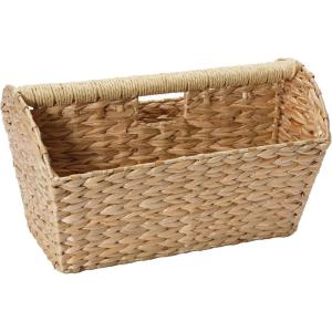 Household Essentials Wicker Magazine Rack, Handwoven Seagrass, Strong Metal Wire Frame, Built-In Handle and Divider, Lightweight, Contemporary, Great for Puzzle Books, Mail and More, Natural(Cattail)