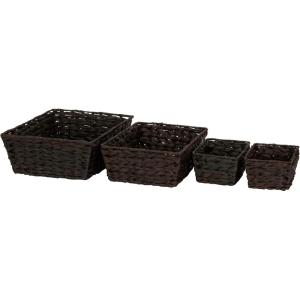 Household Essentials Wicker Storage Baskets, Set of 4, Handwoven Accent Baskets, Braided Water Hyacinth, Large, Medium and Small, Storage, Stylish and Versatile, Brown
