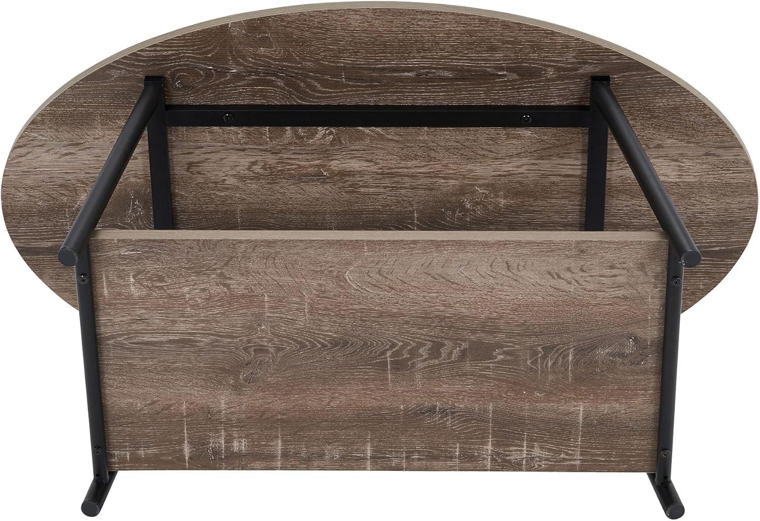 image:imageHousehold Essentials Jamestown Oval Coffee Table with Storage Shelf Mid Century Walnut Wood Grain and Black MetalAshwood