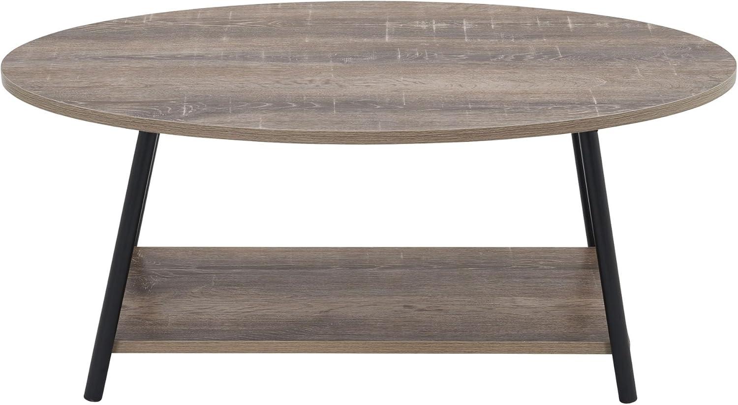 image:imageHousehold Essentials Jamestown Oval Coffee Table with Storage Shelf Mid Century Walnut Wood Grain and Black MetalAshwood
