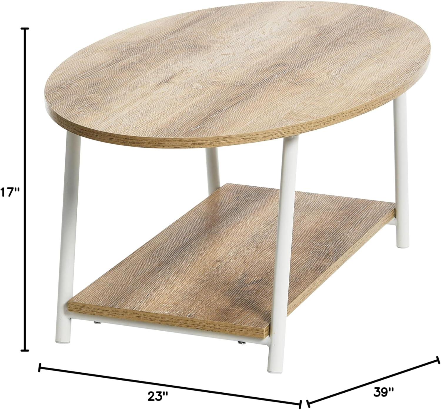 image:imageHousehold Essentials Jamestown Oval Coffee Table with Storage Shelf Mid Century Walnut Wood Grain and Black MetalCoastal Oak