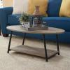 Household Essentials Jamestown Oval Coffee Table with Storage Shelf Mid Century Walnut Wood Grain and Black Metal(Ashwood)