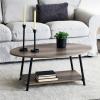 Household Essentials Jamestown Oval Coffee Table with Storage Shelf Mid Century Walnut Wood Grain and Black Metal(Ashwood)