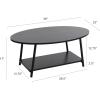 Household Essentials Jamestown Oval Coffee Table with Storage Shelf Mid Century Walnut Wood Grain and Black Metal(Black Oak)
