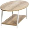 Household Essentials Jamestown Oval Coffee Table with Storage Shelf Mid Century Walnut Wood Grain and Black Metal(Coastal Oak)