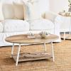 Household Essentials Jamestown Oval Coffee Table with Storage Shelf Mid Century Walnut Wood Grain and Black Metal(Coastal Oak)