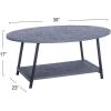 Household Essentials Jamestown Oval Coffee Table with Storage Shelf Mid Century Walnut Wood Grain and Black Metal(Grey)