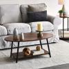 Household Essentials Jamestown Oval Coffee Table with Storage Shelf Mid Century Walnut Wood Grain and Black Metal(Mid Century Walnut)