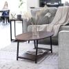 Household Essentials Jamestown Oval Coffee Table with Storage Shelf Mid Century Walnut Wood Grain and Black Metal(Mid Century Walnut)