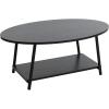 Household Essentials Jamestown Oval Coffee Table with Storage Shelf Mid Century Walnut Wood Grain and Black Metal(Black Oak)