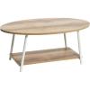Household Essentials Jamestown Oval Coffee Table with Storage Shelf Mid Century Walnut Wood Grain and Black Metal(Coastal Oak)