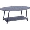 Household Essentials Jamestown Oval Coffee Table with Storage Shelf Mid Century Walnut Wood Grain and Black Metal(Grey)