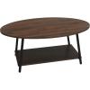 Household Essentials Jamestown Oval Coffee Table with Storage Shelf Mid Century Walnut Wood Grain and Black Metal(Mid Century Walnut)