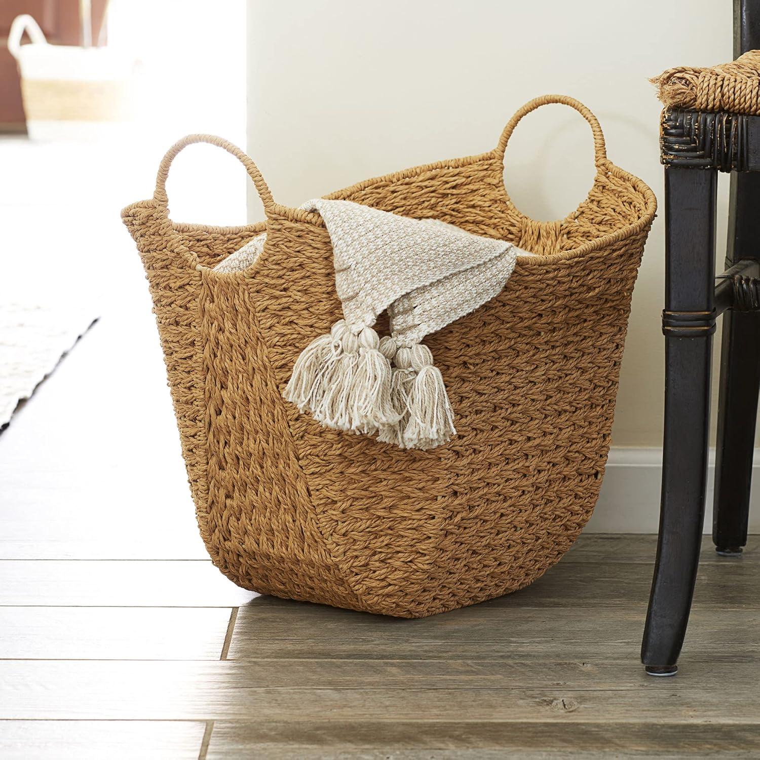 image:imageHousehold Essentials Natural Paper Rope Basket with Handles Natural Woven Woven Storage Basket Great for Decoration or OrganizationNatural Paper Rope