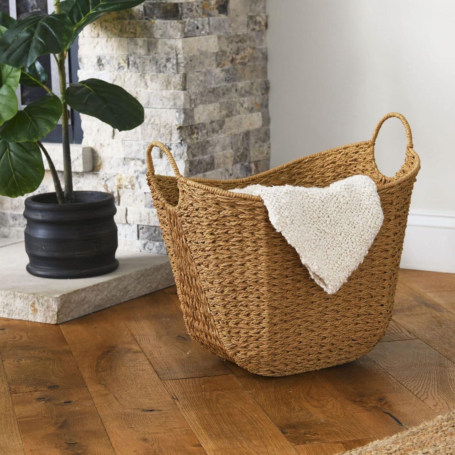 image:imageHousehold Essentials Natural Paper Rope Basket with Handles Natural Woven Woven Storage Basket Great for Decoration or OrganizationNatural Paper Rope
