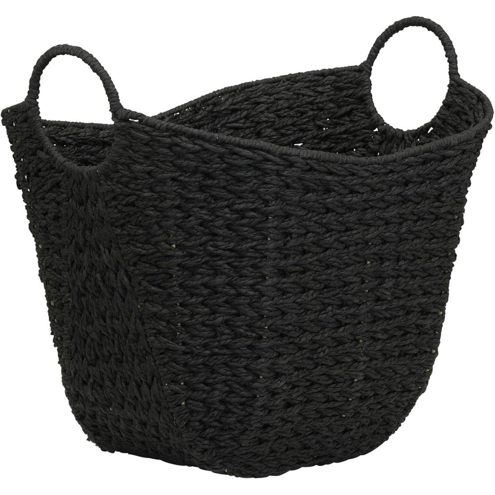 image:imageHousehold Essentials Natural Paper Rope Basket with Handles Natural Woven Woven Storage Basket Great for Decoration or OrganizationBlack Paper Rope