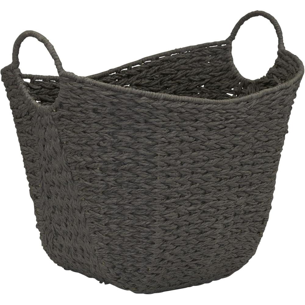 image:imageHousehold Essentials Natural Paper Rope Basket with Handles Natural Woven Woven Storage Basket Great for Decoration or OrganizationGrey Paper Rope