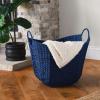 Household Essentials Natural Paper Rope Basket with Handles, Natural Woven Woven Storage Basket, Great for Decoration or Organization(Blue Paper Rope)