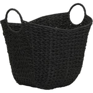 Household Essentials Natural Paper Rope Basket with Handles, Natural Woven Woven Storage Basket, Great for Decoration or Organization(Black Paper Rope)