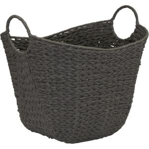 Household Essentials Natural Paper Rope Basket with Handles, Natural Woven Woven Storage Basket, Great for Decoration or Organization(Grey Paper Rope)