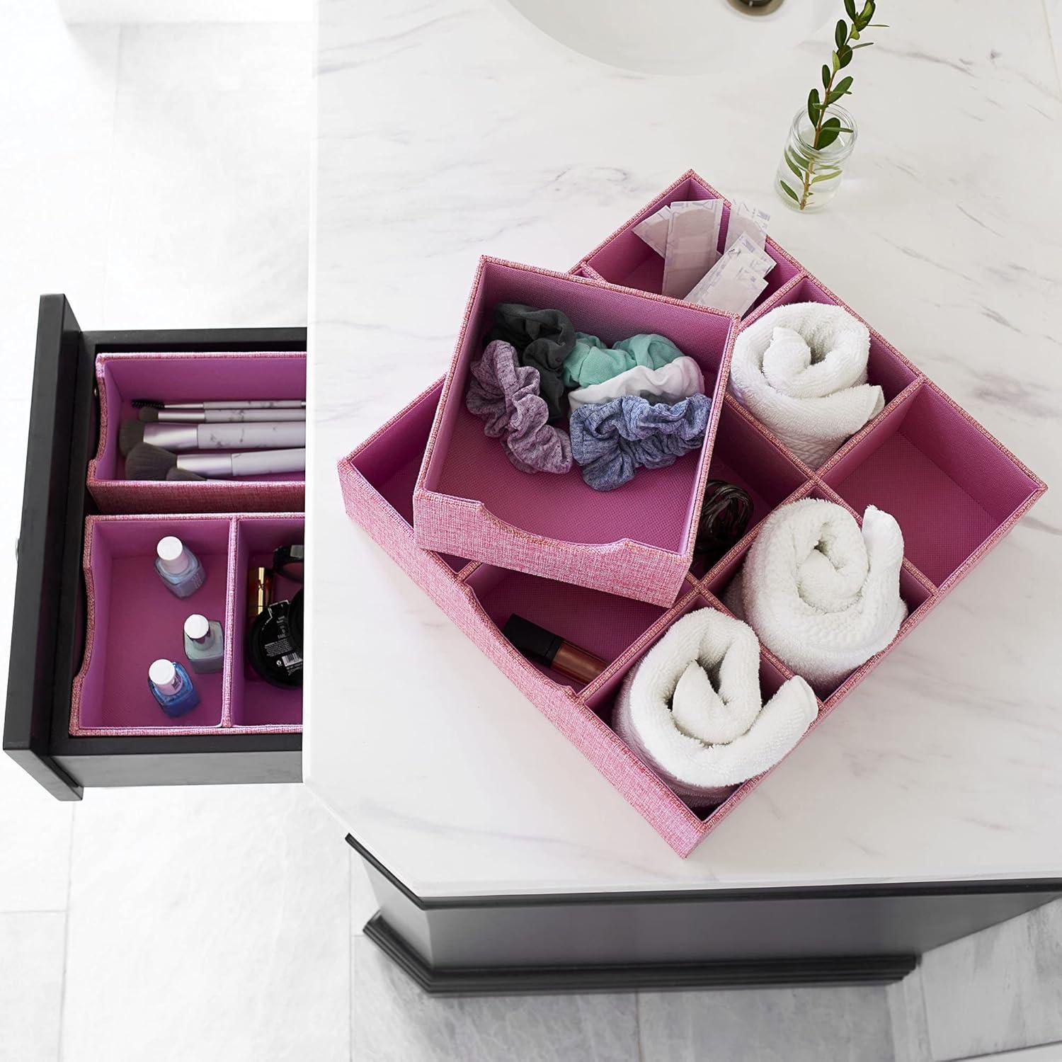 image:imageHousehold Essentials Pink 9 Section Deep Drawer Organizer Boxes for Storage 2pc Set