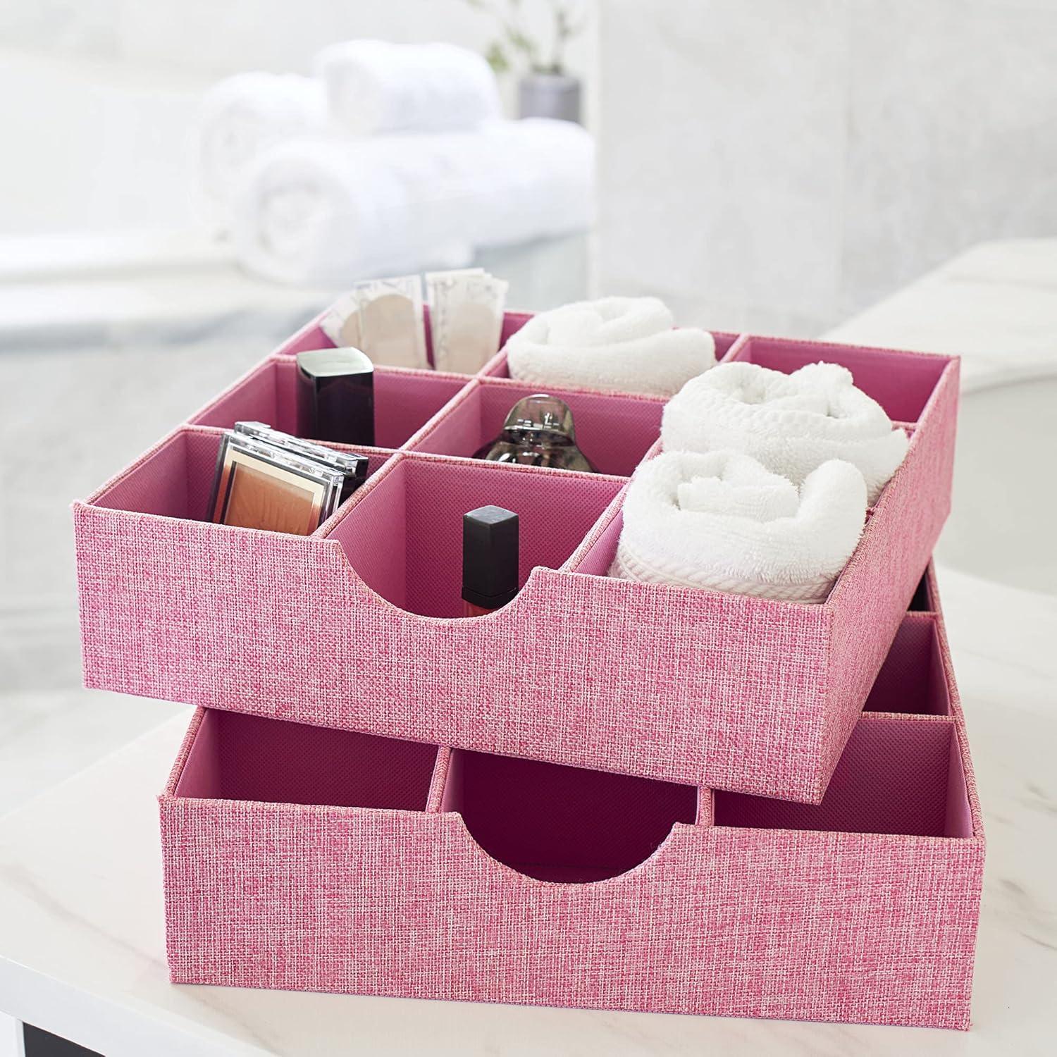 image:imageHousehold Essentials Pink 9 Section Deep Drawer Organizer Boxes for Storage 2pc Set