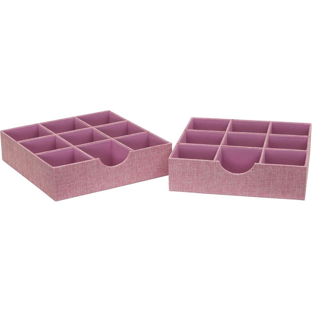 image:imageHousehold Essentials Pink 9 Section Deep Drawer Organizer Boxes for Storage  2pc Set
