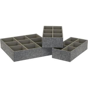 Household Essentials 3 Piece Drawer Organizers Starter Set, Black(Graphite)