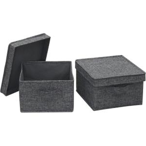 Household Essentials Medium Fabric Storage Bins with Lids, Graphite, Set of 2(Graphite)
