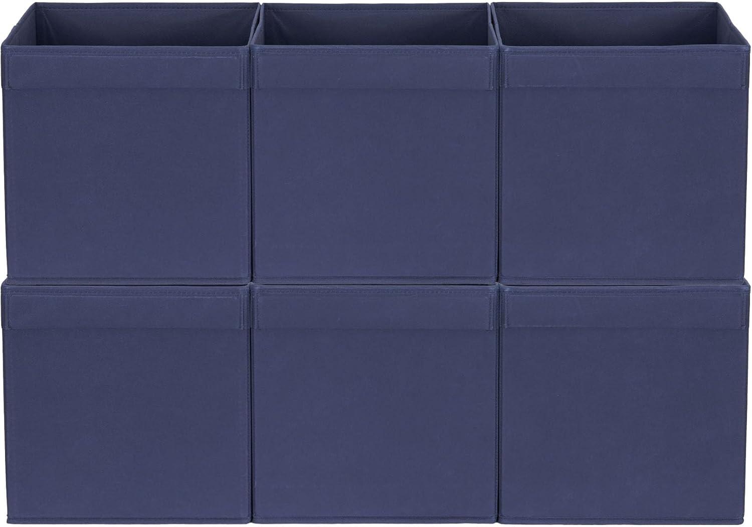 image:imageHousehold Essentials Foldable Storage Cubes Set of 6 Bins for Cube Organizer Shelves Black with Lip Pull HandleNavy Blue