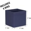 Household Essentials Foldable Storage Cubes, Set of 6 Bins for Cube Organizer Shelves, Black with Lip Pull Handle(Navy Blue)