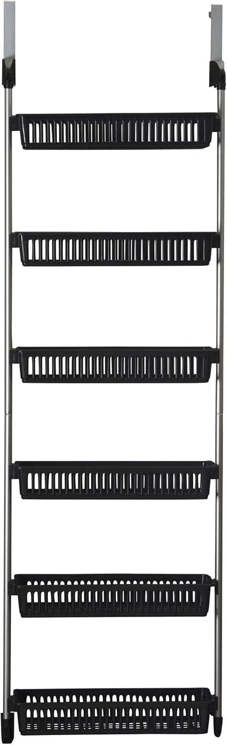 image:imageHousehold Essentials Over the Door Storage Rack 6 Basket Door Organizer Great for Use in Pantry as Spice Rack GrayBlack