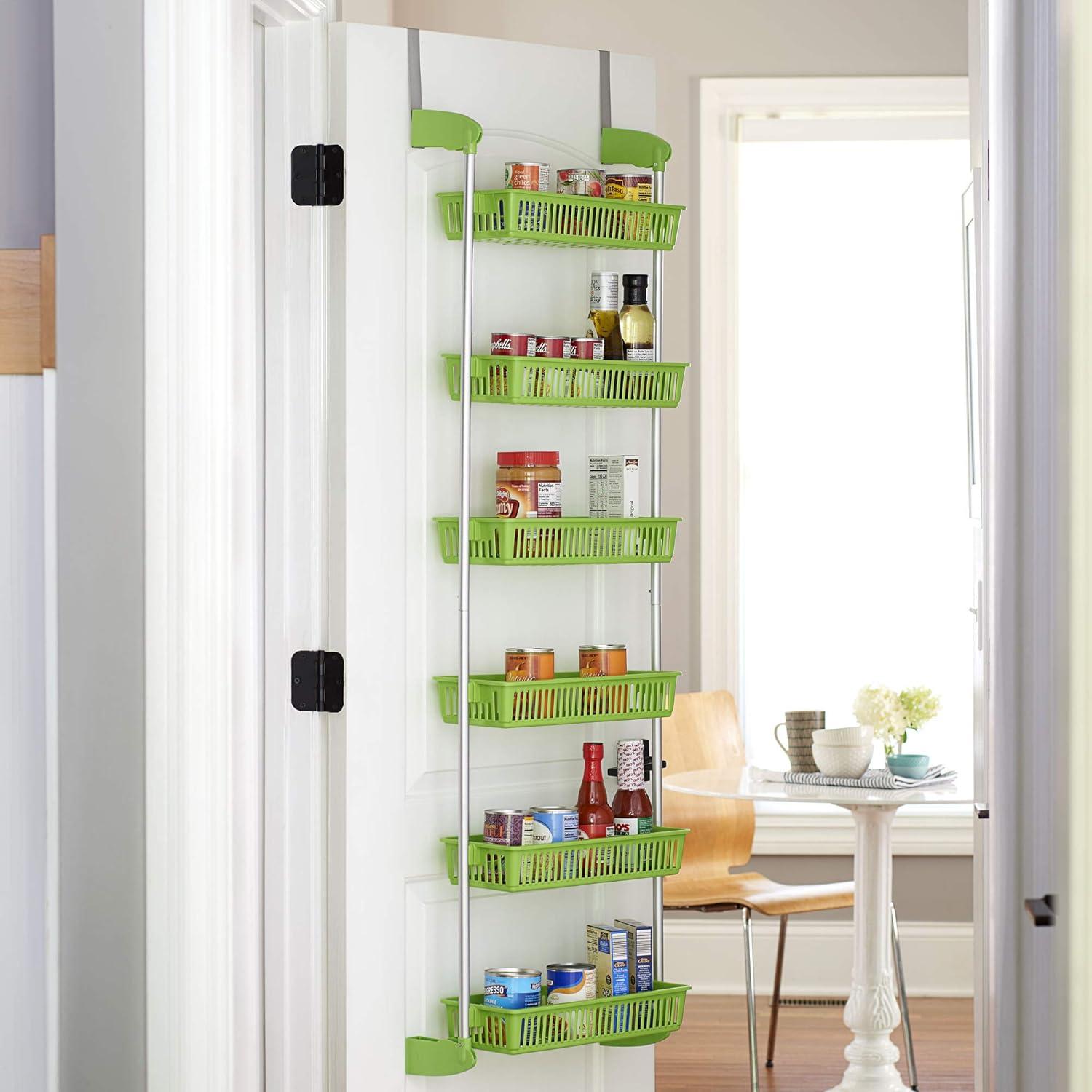 image:imageHousehold Essentials Over the Door Storage Rack 6 Basket Door Organizer Great for Use in Pantry as Spice Rack GrayLime