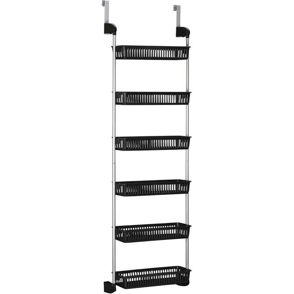 image:imageHousehold Essentials Over the Door Storage Rack 6 Basket Door Organizer Great for Use in Pantry as Spice Rack GrayBlack