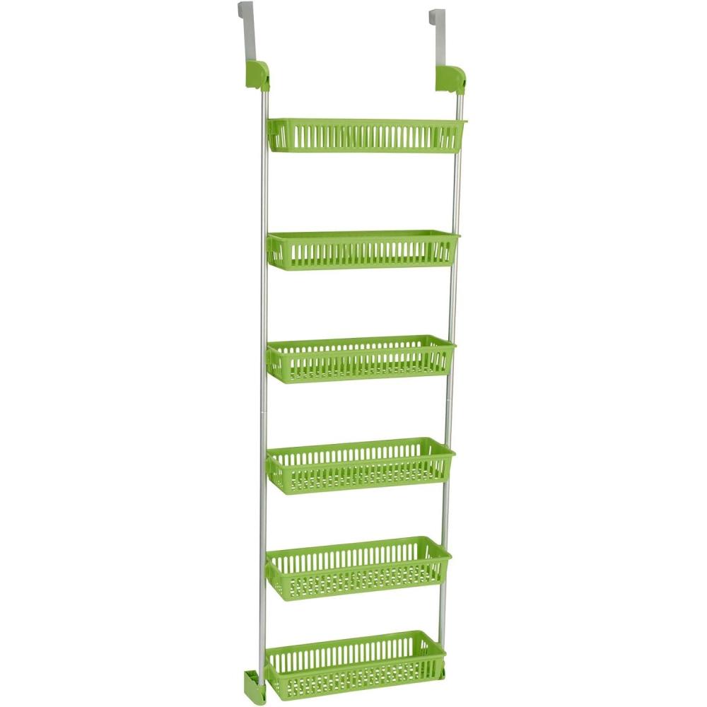image:imageHousehold Essentials Over the Door Storage Rack 6 Basket Door Organizer Great for Use in Pantry as Spice Rack GrayLime