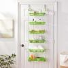 Household Essentials Over the Door Storage Rack, 6 Basket Door Organizer, Great for Use in Pantry as Spice Rack, Gray(Lime)
