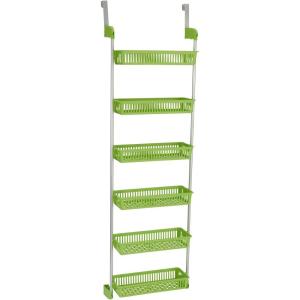 Household Essentials Over the Door Storage Rack, 6 Basket Door Organizer, Great for Use in Pantry as Spice Rack, Gray(Lime)