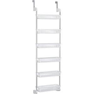 Household Essentials Over the Door Storage Rack, 6 Basket Door Organizer, Great for Use in Pantry as Spice Rack, Gray(White)